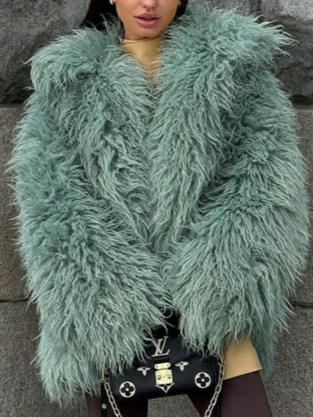 Mint Green Preppy Casual Women's Button Front Fuzzy Lapel Crop Jacket
